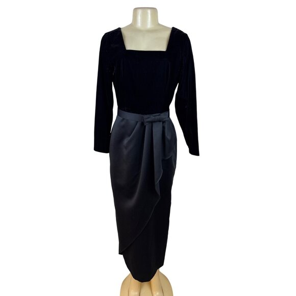 JS Collections Dresses & Skirts - JS Collections Women’s Black Velvet Formal Midi Dress With Bow Detail Sz 10
